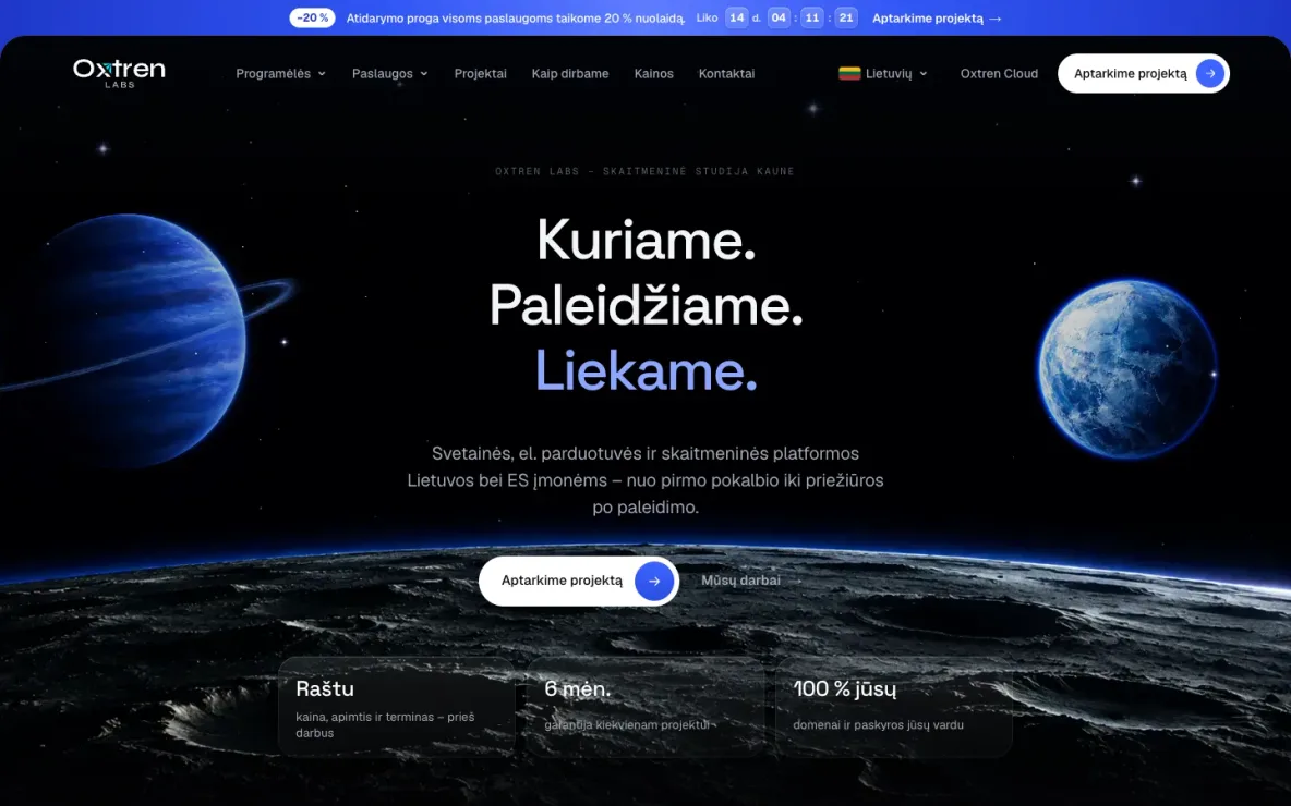 The oxtren.com home page on desktop